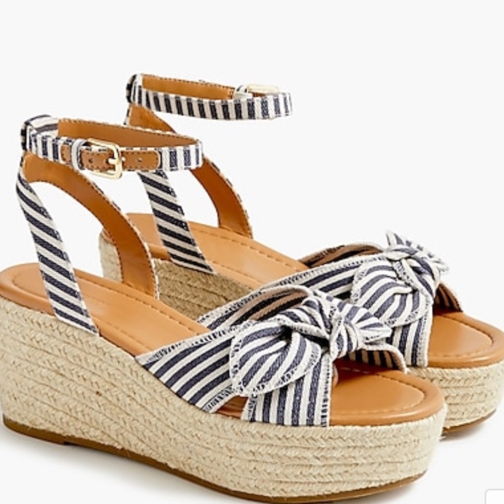 J Crew Nautical Blue & White Striped Strappy Heel Canvas Espadrille’s Shoes